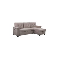 Lilola Home Reversible Sleeper Sectional Sofa With Storage Chaise And Pocket, Light Gray