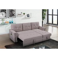 Lilola Home Reversible Sleeper Sectional Sofa With Storage Chaise And Pocket, Light Gray