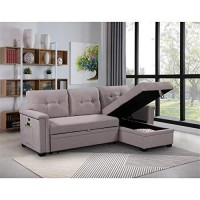 Lilola Home Reversible Sleeper Sectional Sofa With Storage Chaise And Pocket, Light Gray