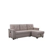 Lilola Home Reversible Sleeper Sectional Sofa With Storage Chaise And Pocket, Light Gray