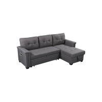 Lilola Home Reversible Sleeper Sectional Sofa With Storage Chaise And Pocket, Dark Gray