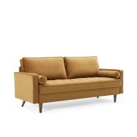 Modway Valour Sofa Performance Velvet Upholstered Tufted, Cognac