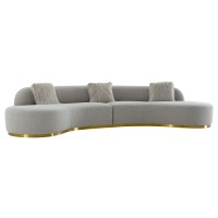 Pasargad Home Simona Collection Curved Sofa - Textured Fabric Upholstery, Living Room, Luxury Room Sofa With 3 Pillows, 1504 Width, Greygold