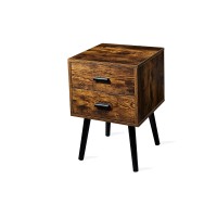 Tianlang Mid Century Nightstand With 2 Storage Drawer Industrial Side End Table Rustic Bedside Table For Bedroom Living Room Stable Wooden Legs Easy Assemble Retro Brown Ljet003A
