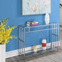 Glass Console Table Silver Glam Rectangle Chrome Includes Hardware Shelf