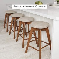 Nathan James Amalia Backless Kitchen Counter Height Bar Stool, Solid Wood With 360 Swivel Seat, Natural Wheat/Antique Coffee