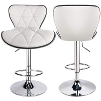 Leopard Shell Back Adjustable Swivel Bar Stools, Pu Leather Padded With Back, 1 Chair ( White )