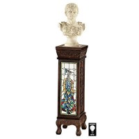 Design Toscano Peacock Stained Glass Illuminated Hand-Crafted Pedestal Cherry