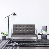 Vidaxl 2-Seater Sofa With Armrests Velvetfabric Dark Graylight Grayblack