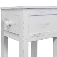 The Urban Port Tup Rough Sawn Textured Wooden Side Accent Table With Drawer, White