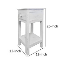 The Urban Port Tup Rough Sawn Textured Wooden Side Accent Table With Drawer, White