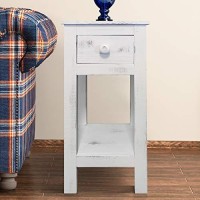 The Urban Port Tup Rough Sawn Textured Wooden Side Accent Table With Drawer, White