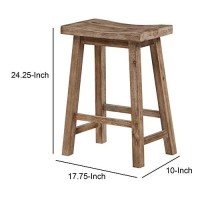 Benjara Wooden Frame Saddle Seat Counter Height Stool With Angled Legs, Brown