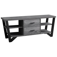 Homeroots Furniture 155-Inch X 60-Inch X 23-Inch Grey, Black, Particle Board, Hollow-Core, Metal - Tv Stand With 2 Drawers