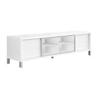 Homeroots Furniture 1775-Inch X 71-Inch X 1975-Inch White, Clear, Silver, Particle Board, Glass, Hollow-Core - Tv Stand