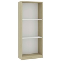 Vidaxl 3-Tier Book Cabinet White And Sonoma Oak 15.7X9.4X42.5 Engineered Wood
