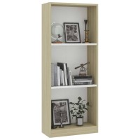 Vidaxl 3-Tier Book Cabinet White And Sonoma Oak 15.7X9.4X42.5 Engineered Wood
