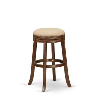 East West Furniture Dvs030-303 Devers Counter Height Bar Stool - Round Shape Mocha Pu Leather Upholstered Kitchen Counter Backless Chairs, 30 Inch Height, Mahogany
