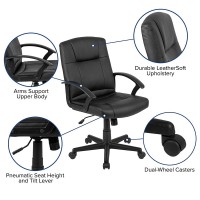 Flash Fundamentals Mid-Back Black Leathersoft-Padded Task Office Chair With Arms, Bifma Certified