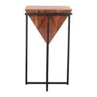 The Urban Port 26-Inch Pyramid Shape Wooden Side Table With Cross Metal Base, Brown And Black