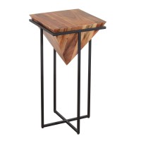 The Urban Port 30-Inch Pyramid Shape Wooden Side Table With Cross Metal Base, Brown And Black