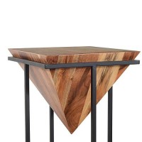The Urban Port 30-Inch Pyramid Shape Wooden Side Table With Cross Metal Base, Brown And Black