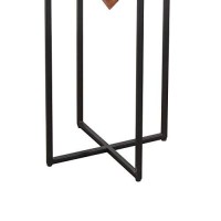 The Urban Port 30-Inch Pyramid Shape Wooden Side Table With Cross Metal Base, Brown And Black