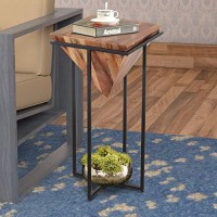 The Urban Port 30-Inch Pyramid Shape Wooden Side Table With Cross Metal Base, Brown And Black