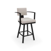 Amisco Akers 3025 Bar Height Swivel Stool - Cream Faux Leather Black Metal
