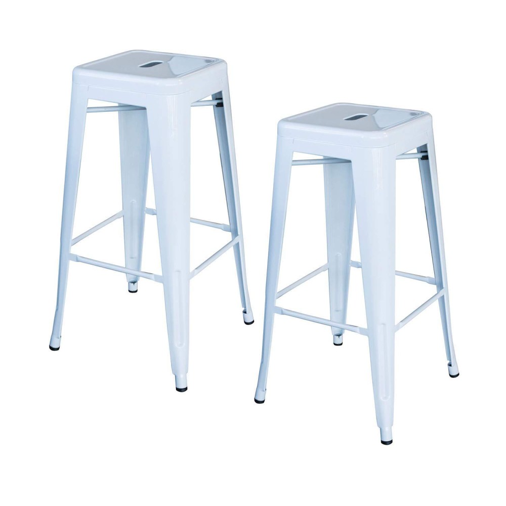 Offex Industrial Modern Loft 30 Metal Bar Stool - White, 2- Piece