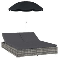 Wwhz Outdoor Lounge Bed With Umbrella Poly Rattan Gray