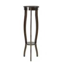 Benjara Round Pedestal Stand With Open Bottom Shelf And Flared Legs, Brown