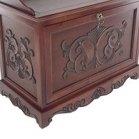 Benjara Engraved Wooden Shoe Cabinet With Drop Down Opening And Metal Hinges, Brown
