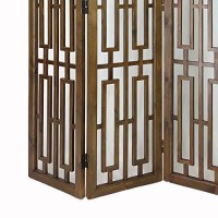Benjara 3 Panel Grained Wooden Frame Screen With Lattice Cut Outs, Brown