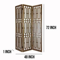 Benjara 3 Panel Grained Wooden Frame Screen With Lattice Cut Outs, Brown