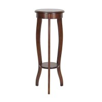 Benjara 31.5 Inch Round Pedestal Stand With Open Bottom Shelf And Flared Legs, Brown