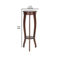Benjara 31.5 Inch Round Pedestal Stand With Open Bottom Shelf And Flared Legs, Brown