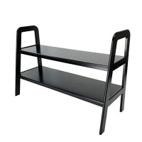 Benjara Contemporary Ladder Style Tv Stand With 2 Open Cut Shelves, Black