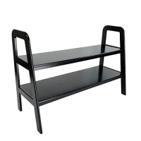 Benjara Contemporary Ladder Style Tv Stand With 2 Open Cut Shelves, Black
