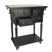 Benjara Hand Finished 6 Drawers Console Table With 1 Bottom Shelf, Black