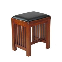 Benjara Faux Leather Upholstered Mission Wooden Stool With Slatted Sides, Brown