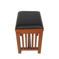 Benjara Faux Leather Upholstered Mission Wooden Stool With Slatted Sides, Brown