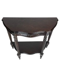 Benjara Half Crescent Moon Shape Engraved Wooden Console Table With 1 Drawer, Brown