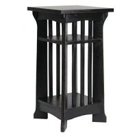 Benjara Wooden Pedestal Stand With Open Bottom Shelf, Black
