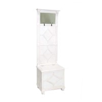 Benjara Molded Wooden Frame Hall Tree With Lift Top Box And Mirror Insert White