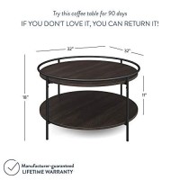 Nathan James Paloma Round Coffee Tea Or Cocktail With Raised Tray Top Edge Tables, 2-Tier Minimalist Style Living Room, Dark Oakmatte Black