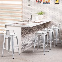 Yongchuang Industrial Metal Barstools Set Of 4 Counter Height Bar Stools With Back (24 Seat Height Wooden Top Low Back, Distressed White)