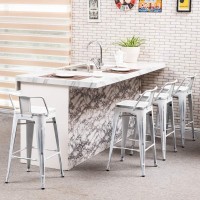 Yongchuang 26 Industrial Metal Barstools Set Of 4 Counter Height Bar Stools With Back (Wood Top Low Back, Distressed White)