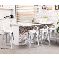 Yongchuang 26 Industrial Metal Barstools Set Of 4 Counter Height Bar Stools With Back (Wood Top Low Back, Distressed White)