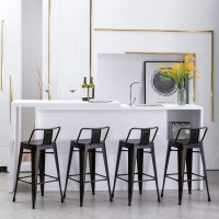 Yongchuang 26 Inch Metal Bar Stools Set Of 4 Counter Bar Stools Distressed Gold Black Wood Top Low Back